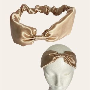 Tan Satin Headband wrap scrunched For Women Pleated design